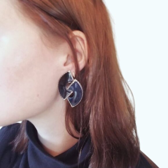 Vintage Navy Statement Earrings - Picture 3 of 3